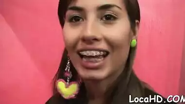 Drilling by a toy and thick cock