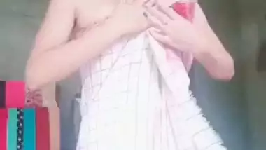 Cute girl stripping towel and showing hairy pussy