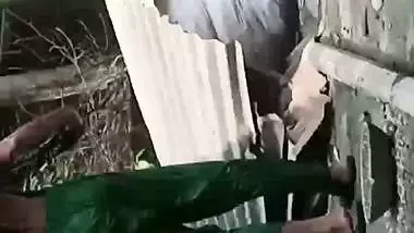 Village neighbor girl outdoor bath caught through hole